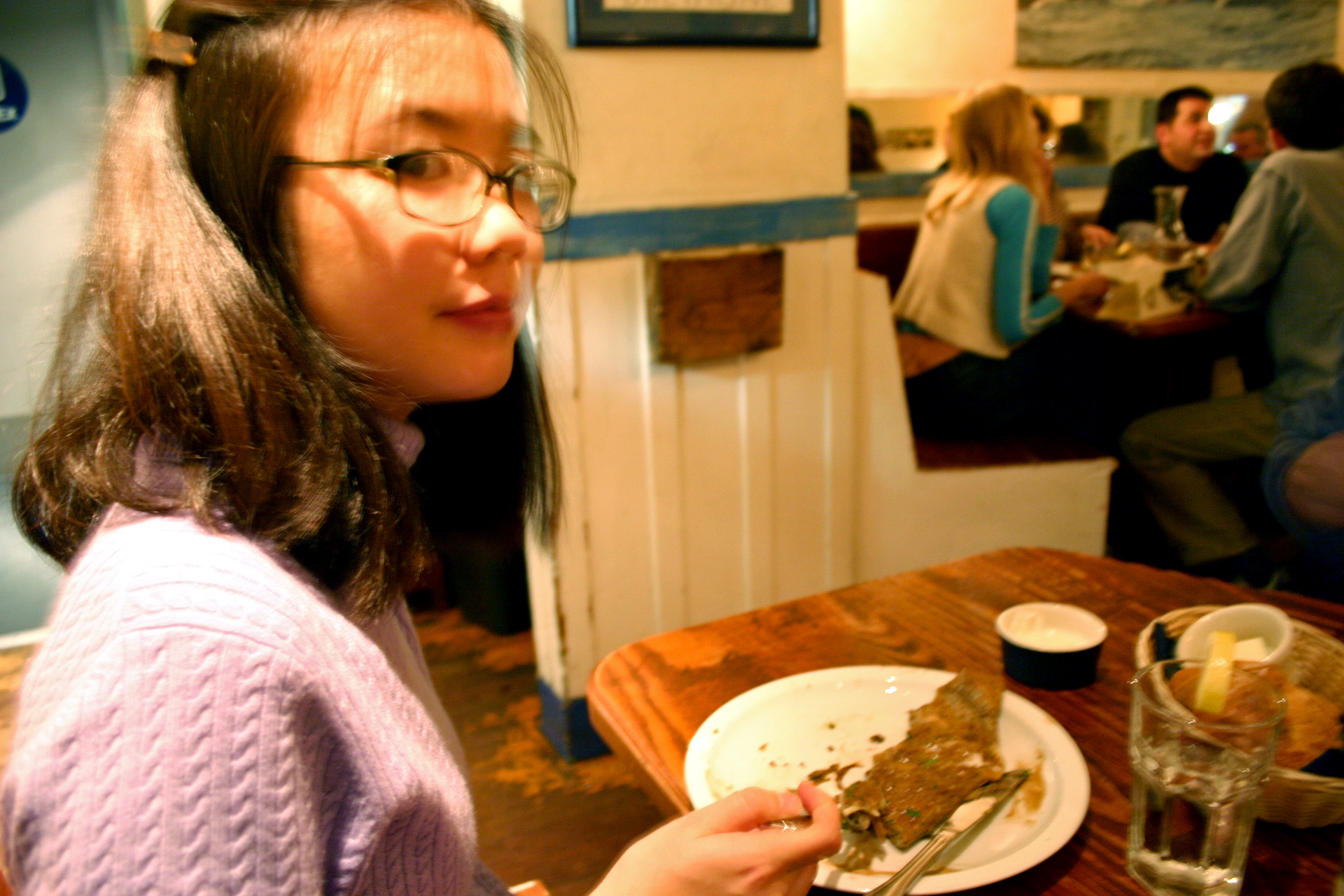 Tina enjoying her crepe dinner